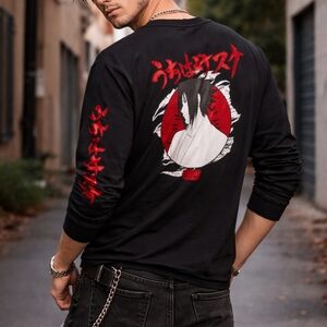 Naruto Shippuden Sasuke Sharinga T Shirt Mens Small Black Long Sleeve